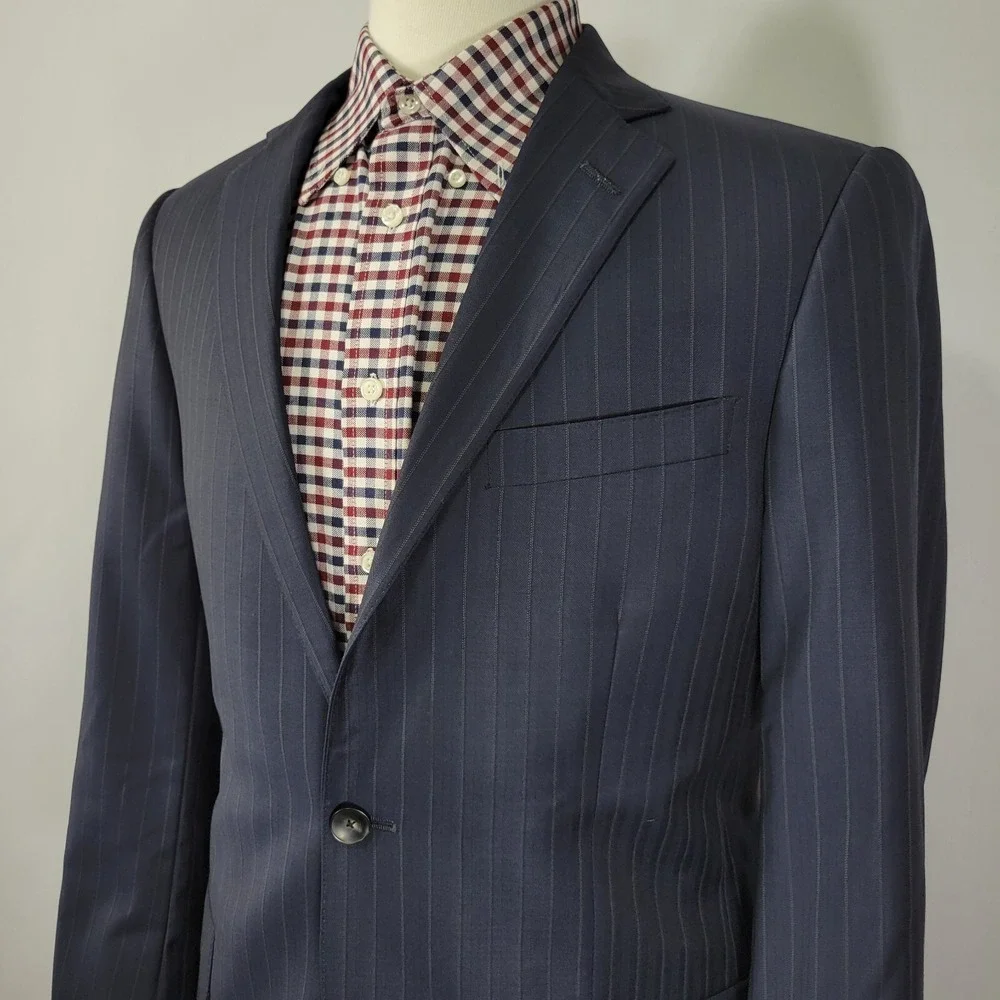 Hart Schaffner Marx Men's Sport Coat Blazer Navy Striped Herringbone‎ 40R